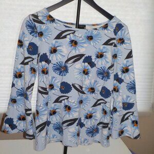 Ann Taylor Shirt 3/4 sleeve Blue Flower Size Small (20)
